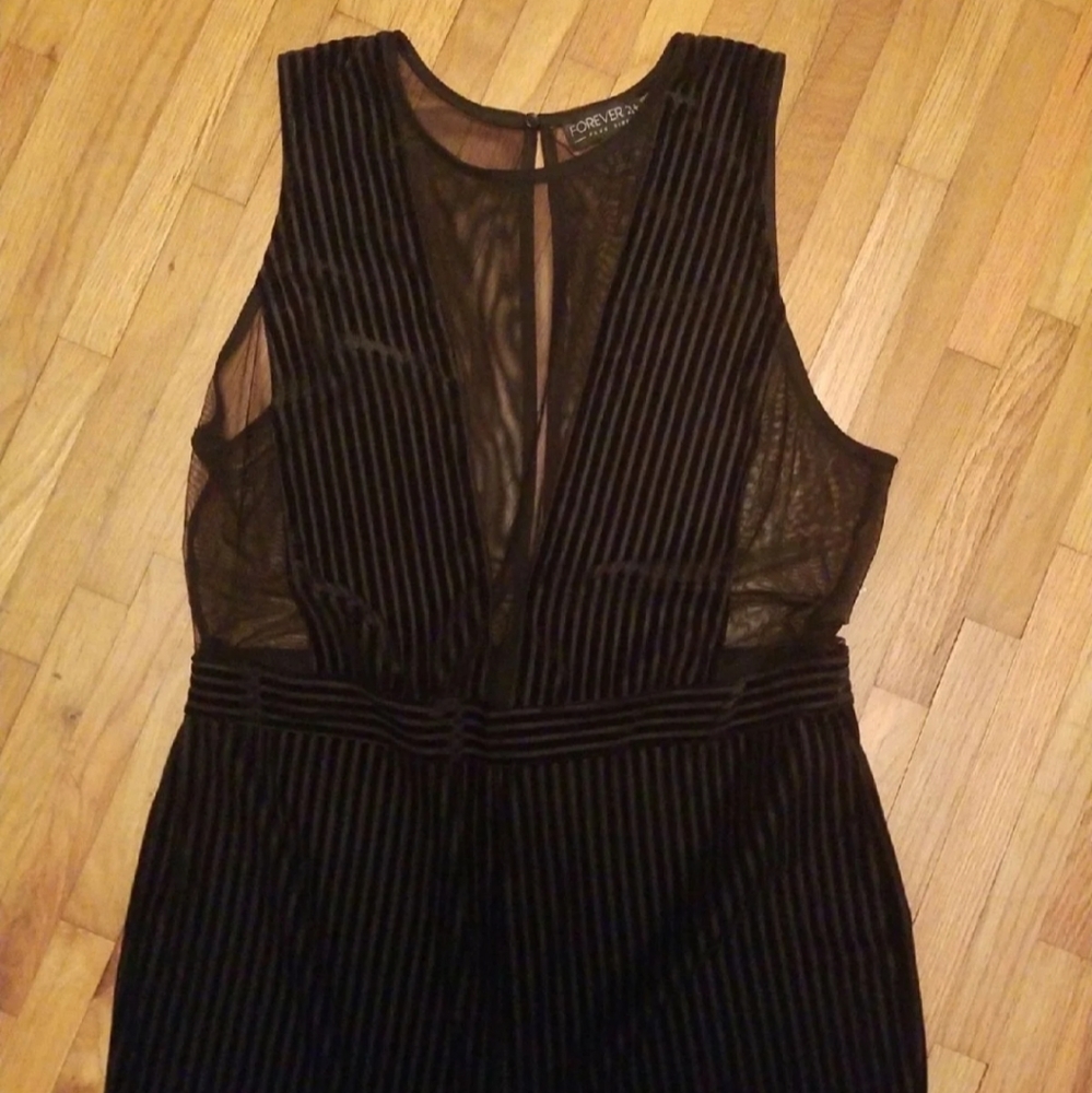 Forever 21+ Black Sheer Mesh Pinstripe Jumpsuit 2X - Picture 2 of 5